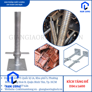 Kích Tăng Giàn Giáo Đế Bằng D34 x L = 600 - Chân Kích Bằng