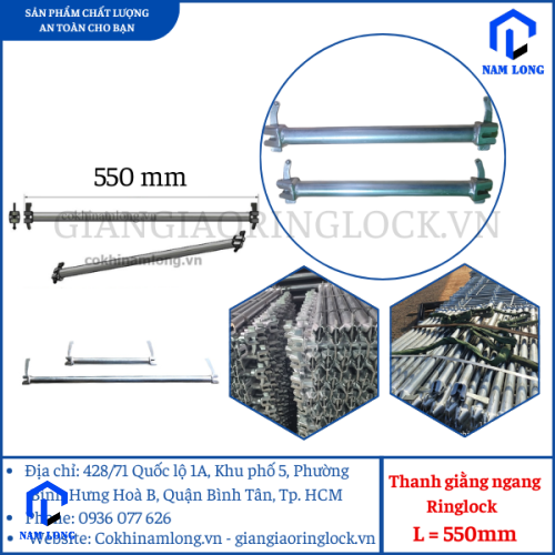 GIÀN GIÁO ĐĨA – Thanh giằng ngang Ringlock L=550mm